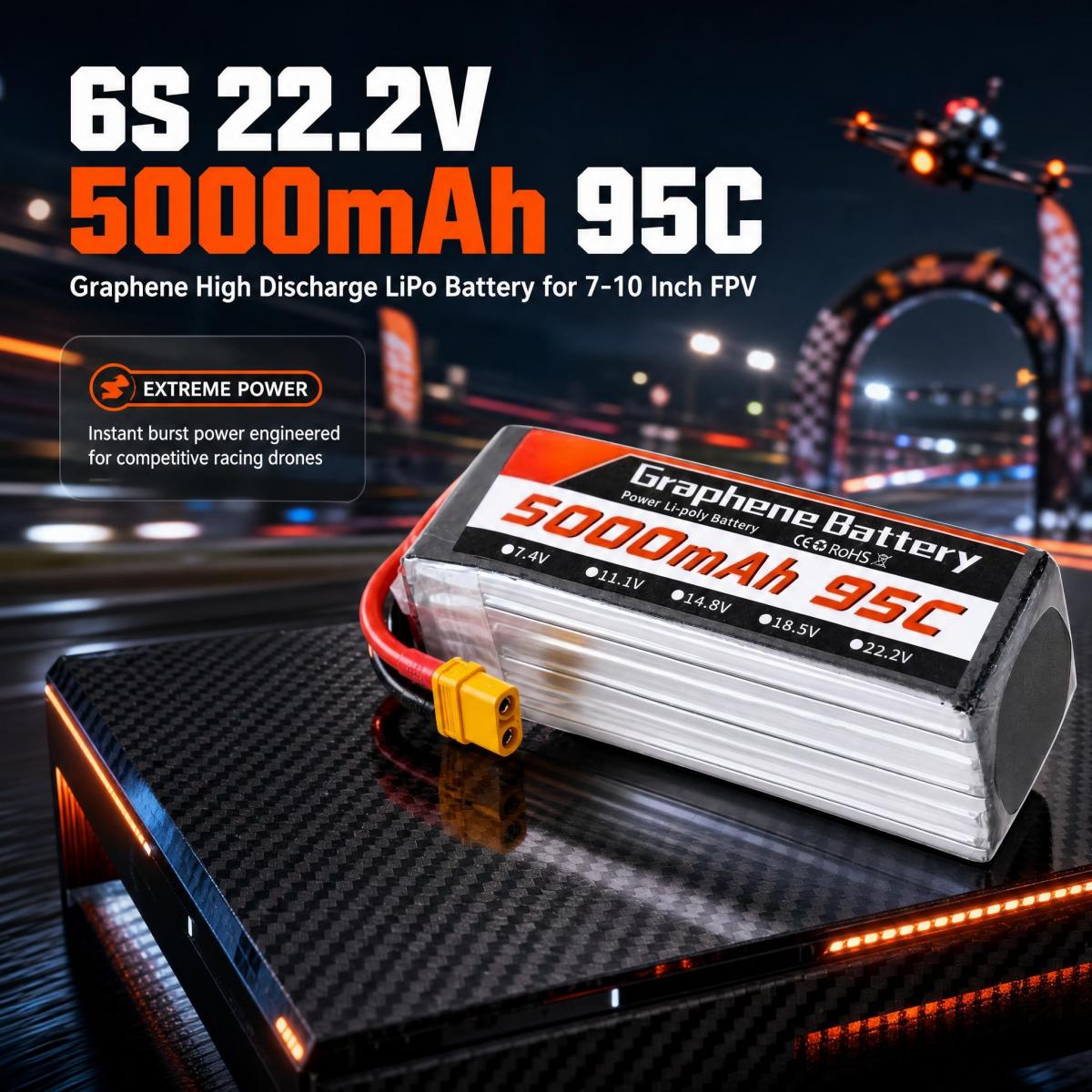6S Lipo Battery 22.2V 5000Mah - Batteria LiPo in grafene per drone